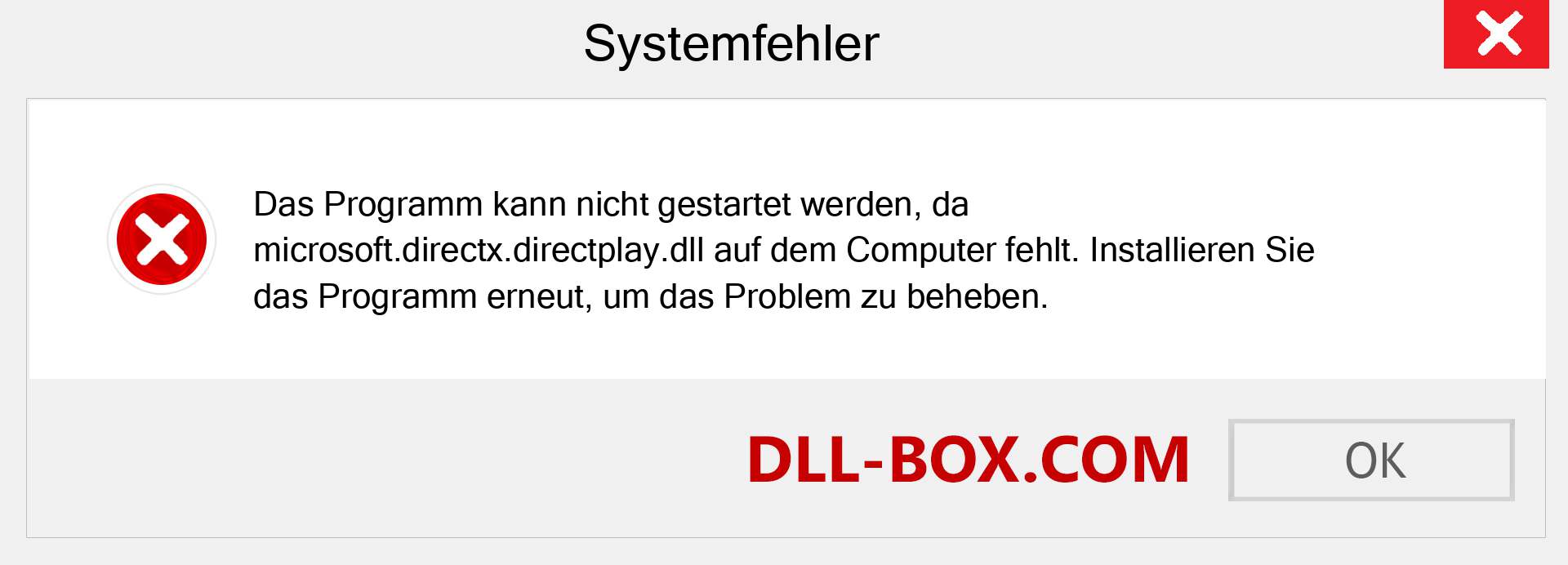 microsoft.directx.directplay.dll-Datei fehlt?. Download für Windows 7, 8, 10 - Fix microsoft.directx.directplay dll Missing Error unter Windows, Fotos, Bildern